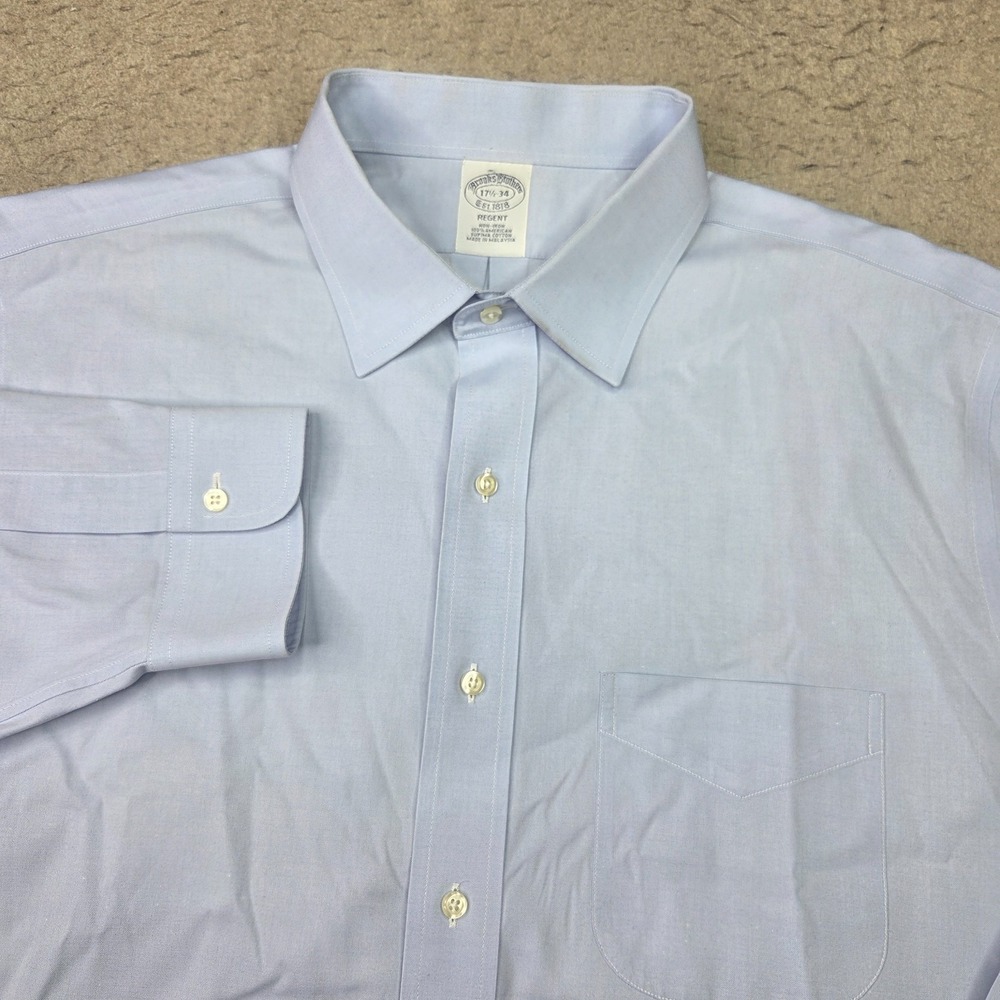 Brooks Brother Regent Dress Shirt Mens 17.5-34 Blue Long Sleeve Button Up
